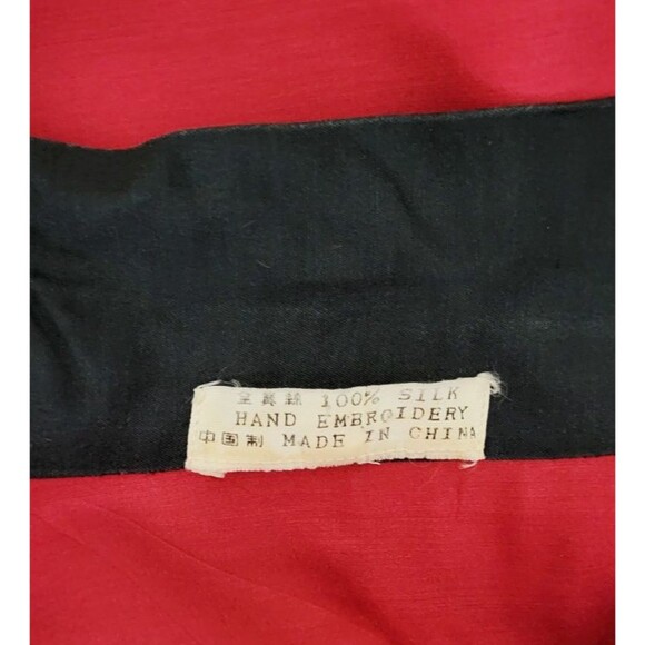 Vintage 50s Chinese 100% Silk Dragon Hand Embroidered Red Open Front Robe - Picture 8 of 9